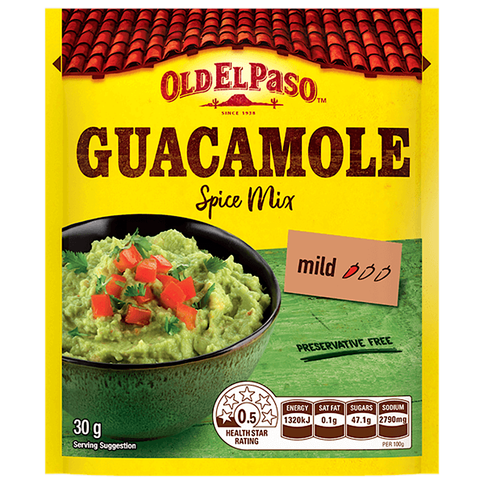 a pack of Old El Paso's mild guacamole spice mix (30g)
